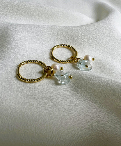 Oorbellen Clarity, aquamarijn, parel