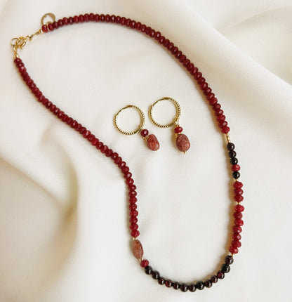Set Full of Life, ketting&amp;oorbellen granaat