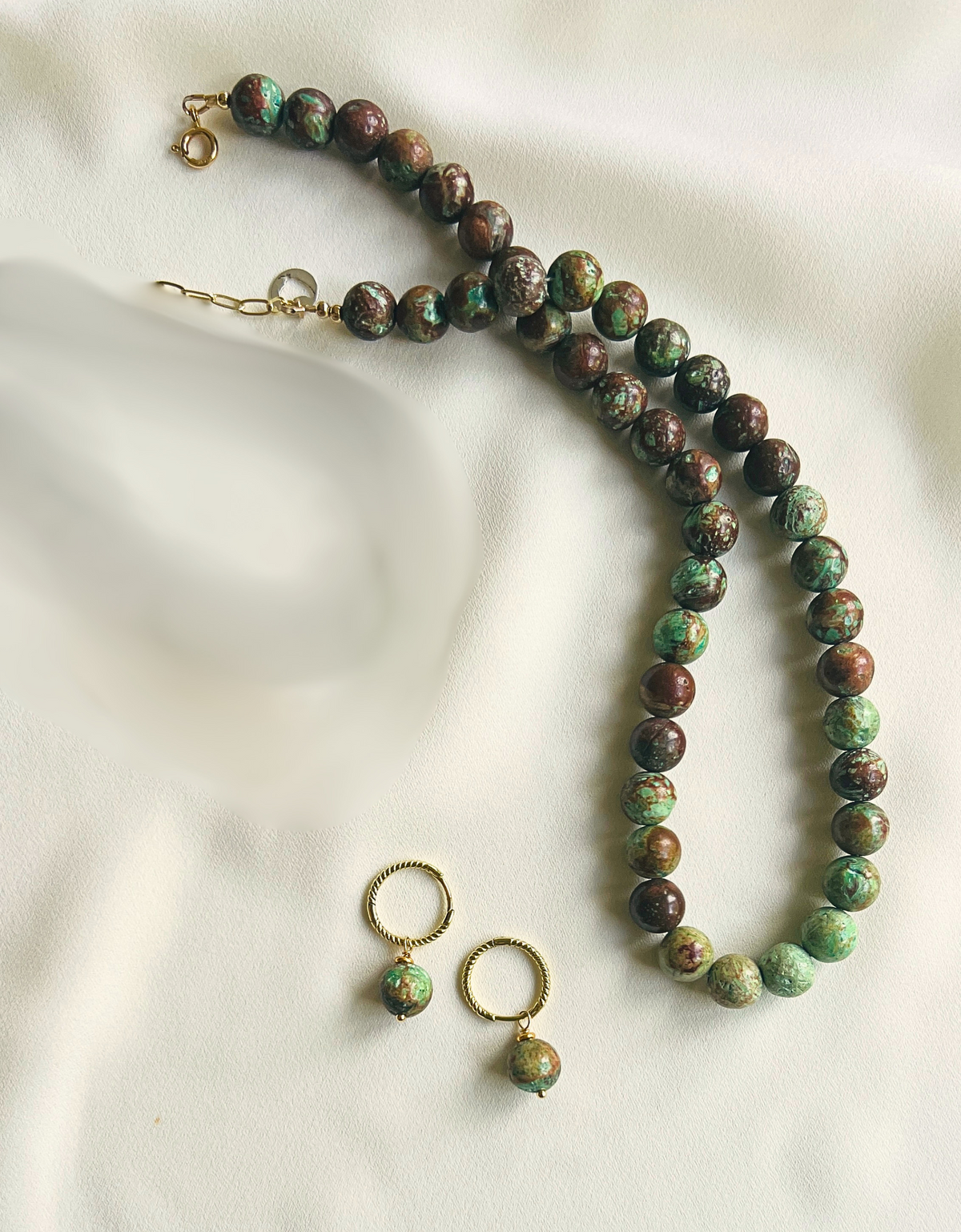 Set Green Touch, ketting&amp;oorbellen groene chrysocolla