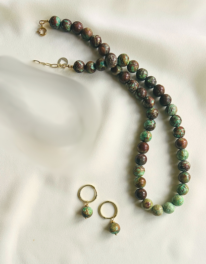 Set Green Touch, ketting&amp;oorbellen groene chrysocolla