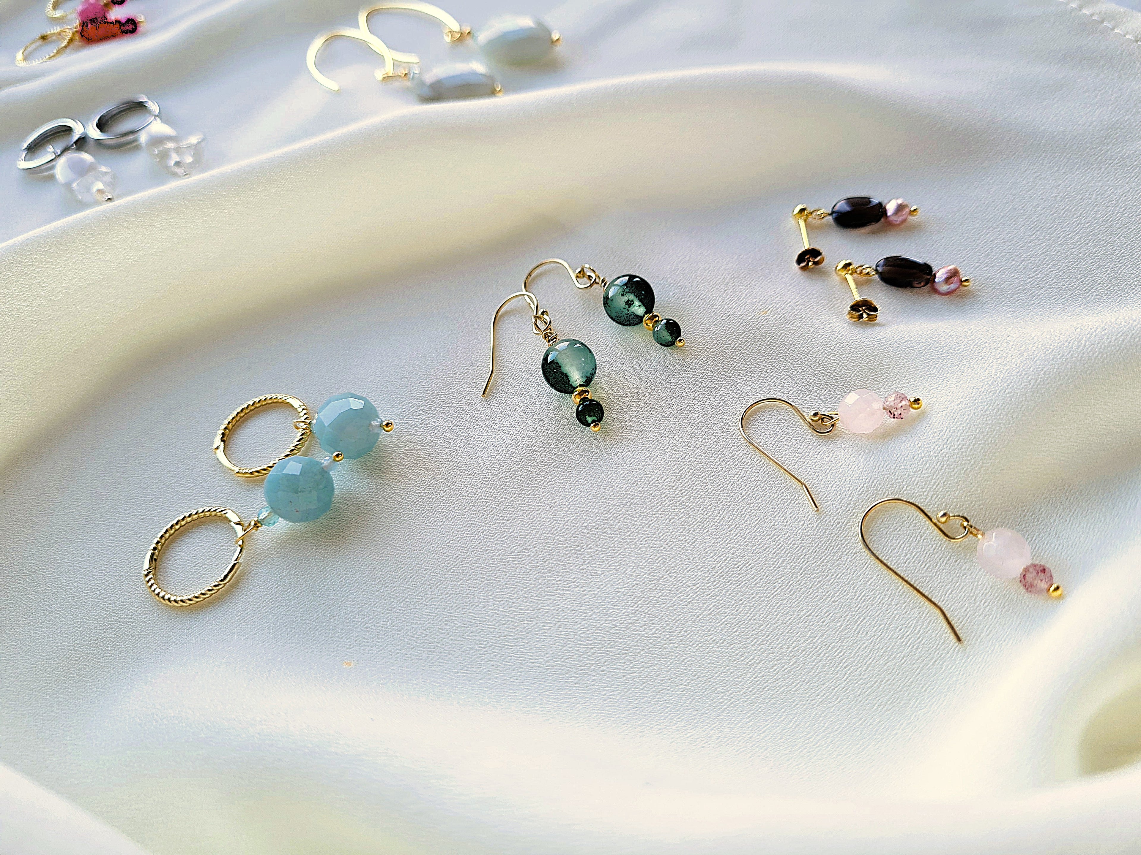 Oorbellen Forever, rozekwarts, aardbeienkwarts