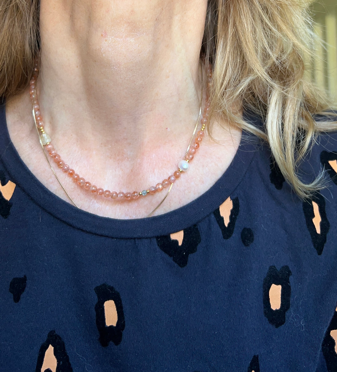 Ketting Sunshine, zonnesteen, parel