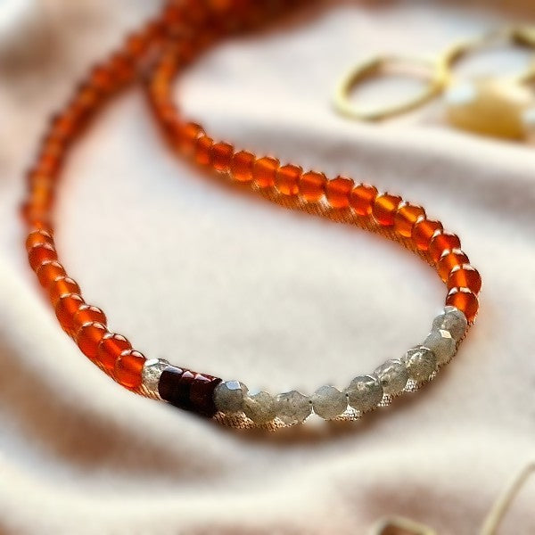 Ketting Creative, oranje carneool, labradoriet