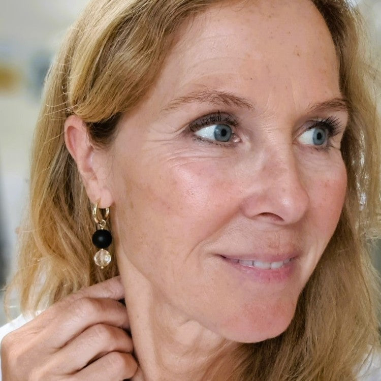 Oorbellen La Lune, toermalijn, zwarte onyx