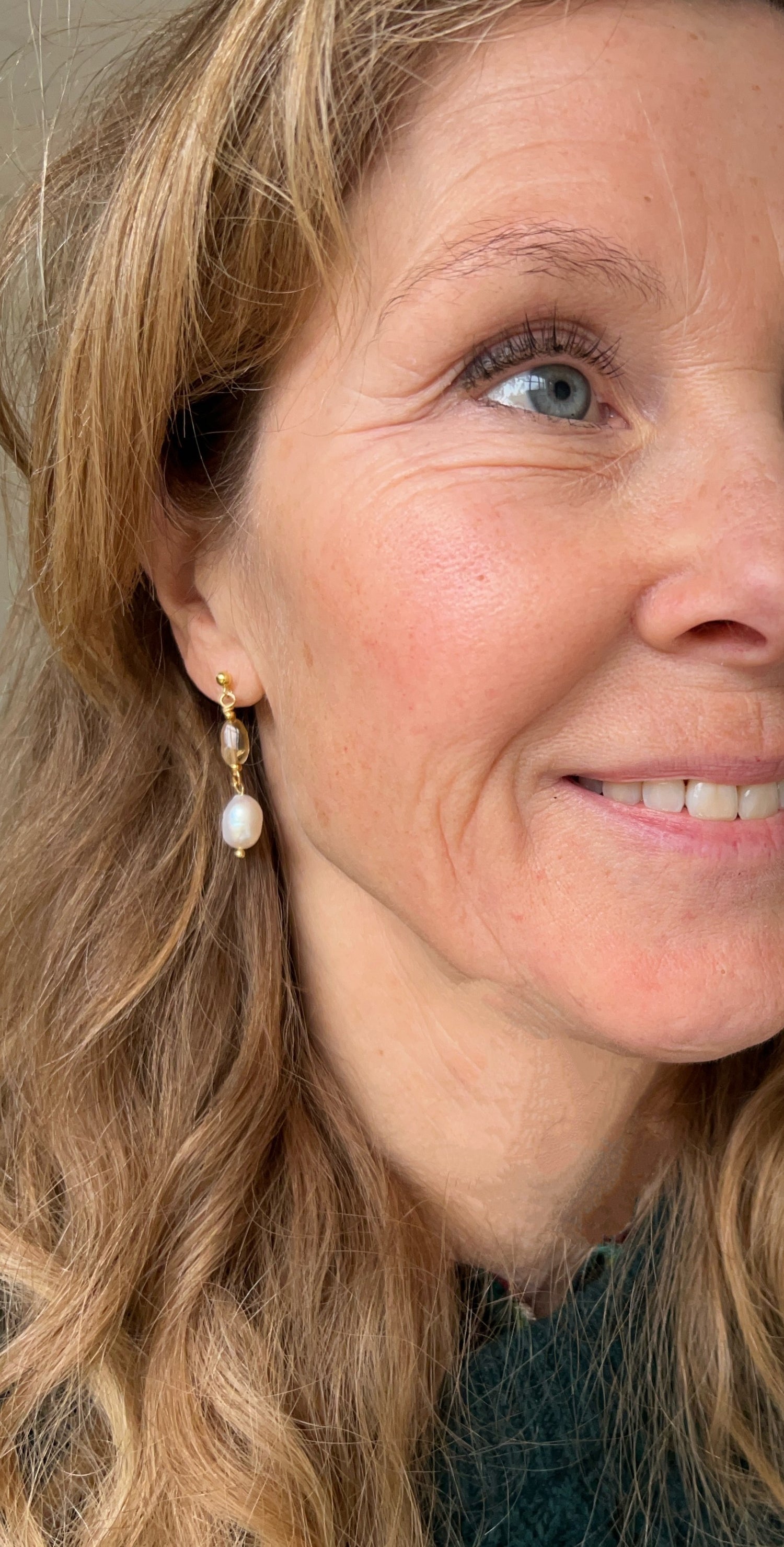 Oorbellen Little Angels, citrien, parel