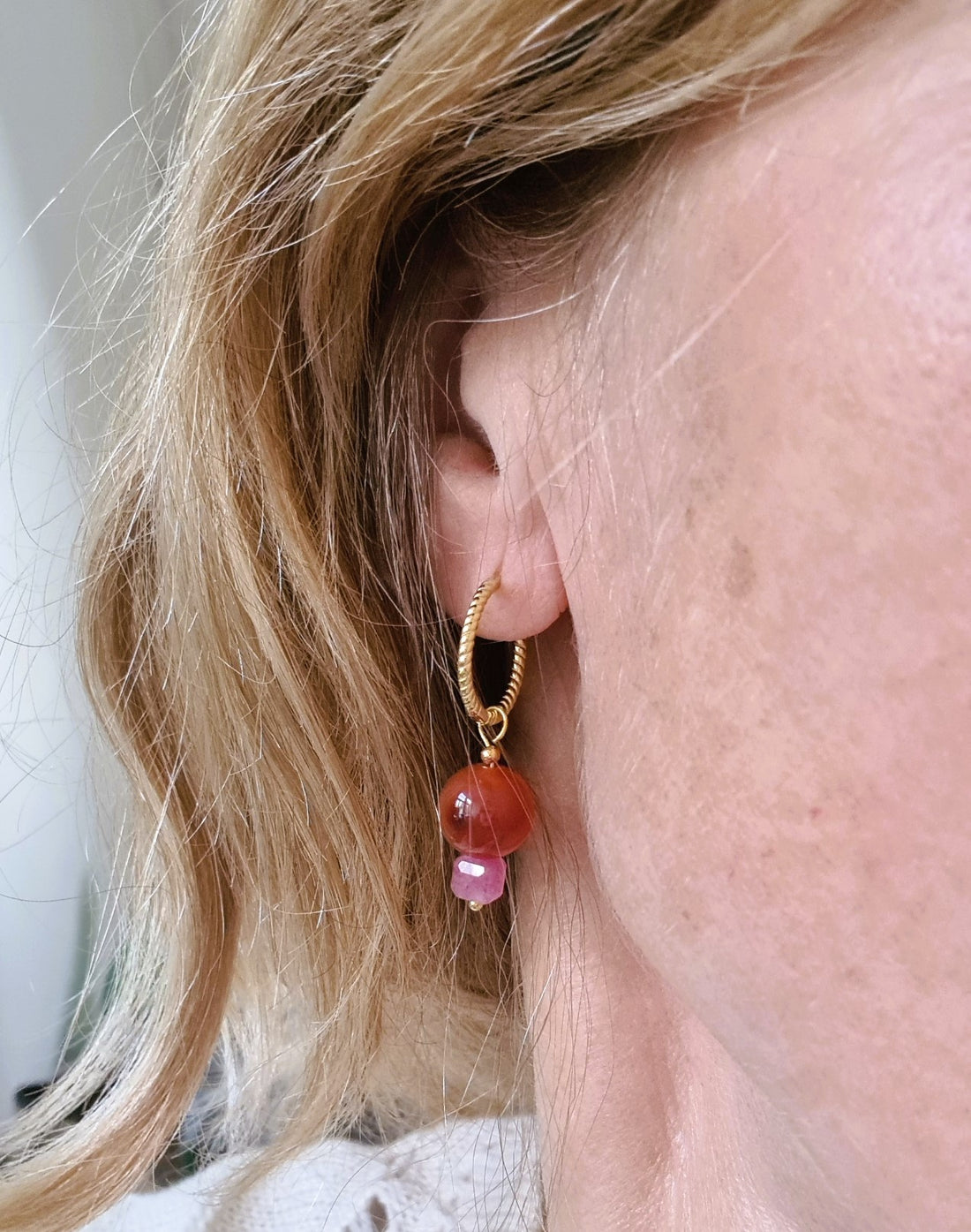 Oorbellen Ma Passion, carneool, roze toermalijn