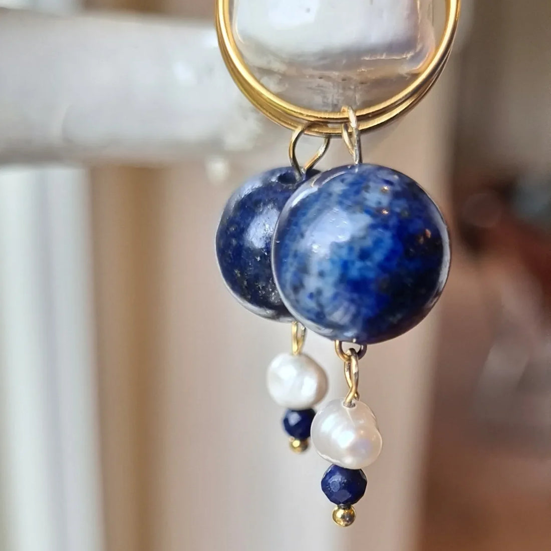 Oorbellen Oase, blauwe lapis lazuli, parel