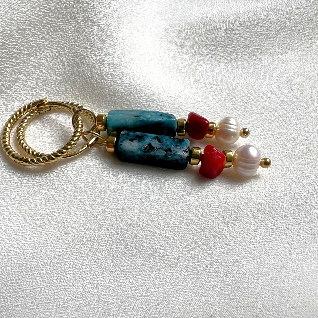 Oorbellen Ocean Water, turquoise, koraal, parel