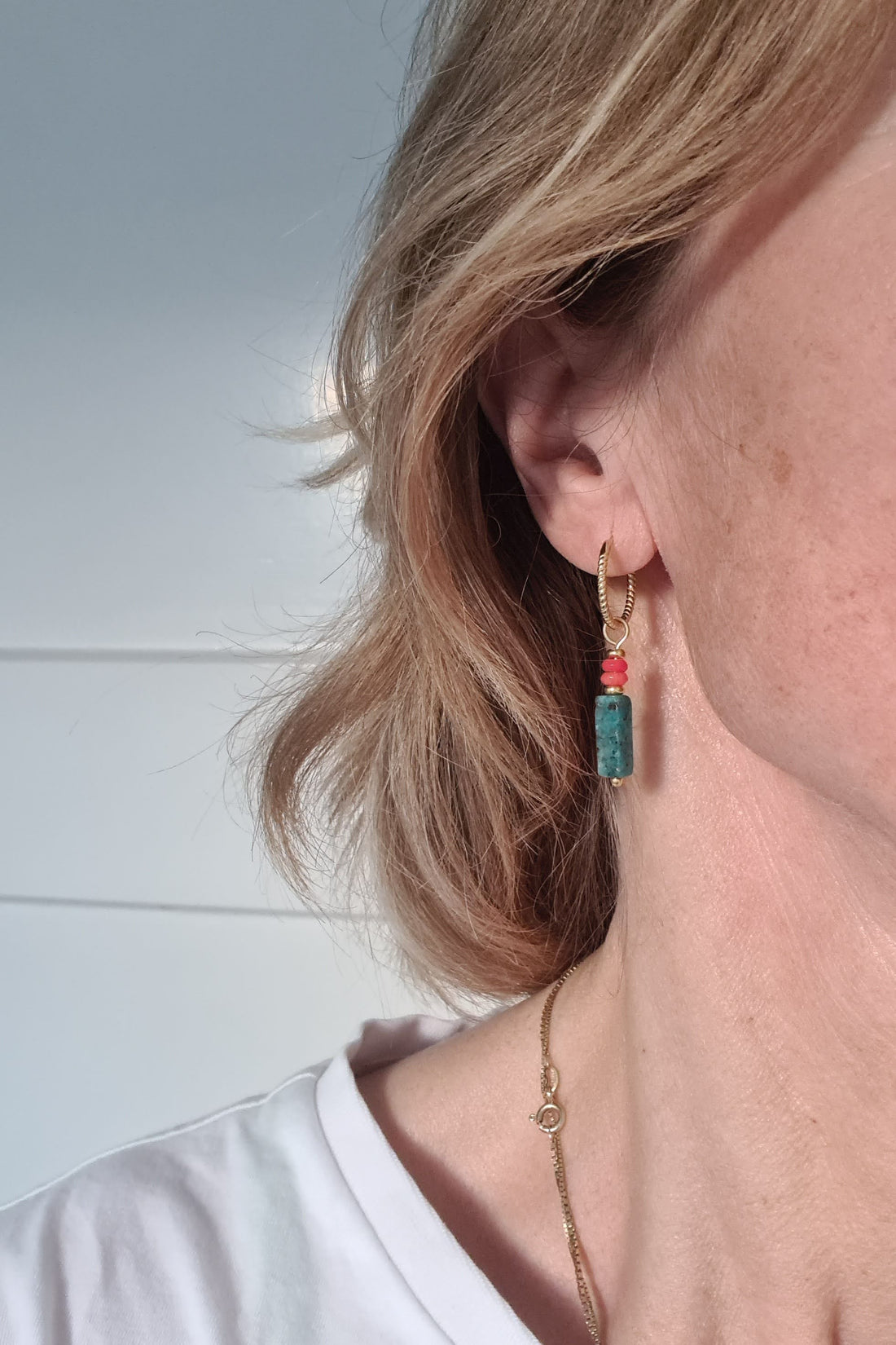 Oorbellen Ocean Water, turquoise, koraal, parel