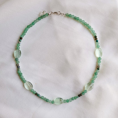 Ketting Peaceful Green, groene aventurijn, chrysocolla, fluoriet