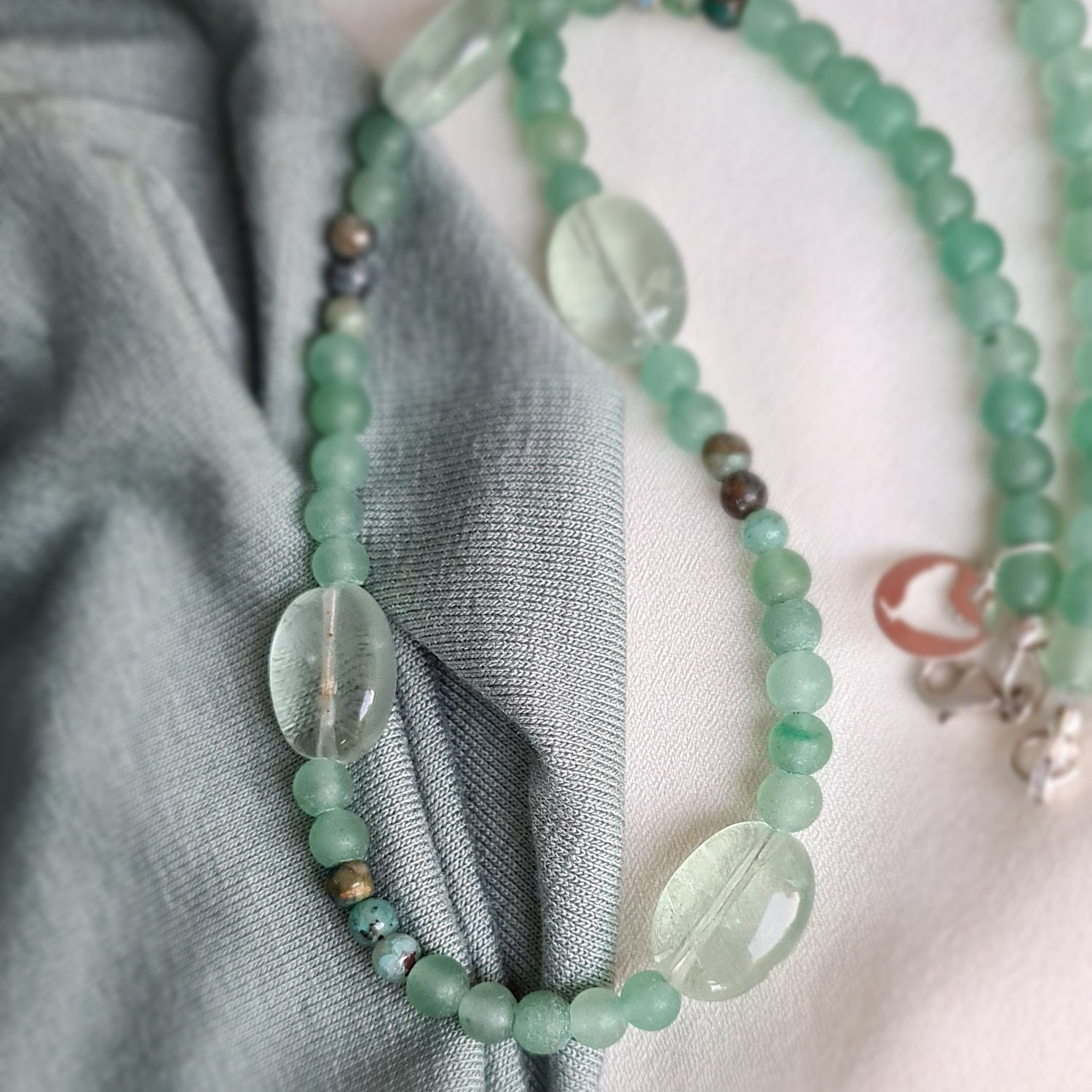 Ketting Peaceful Green, groene aventurijn, chrysocolla, fluoriet