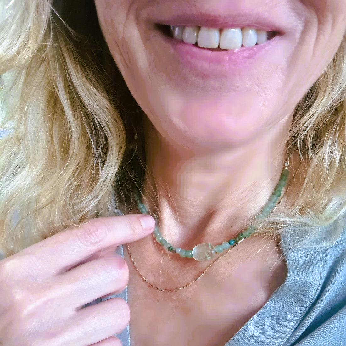 Ketting Peaceful Green, groene aventurijn, chrysocolla, fluoriet