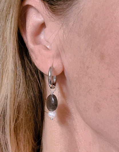 Oorbellen Pearl Rocks, labradoriet, parel