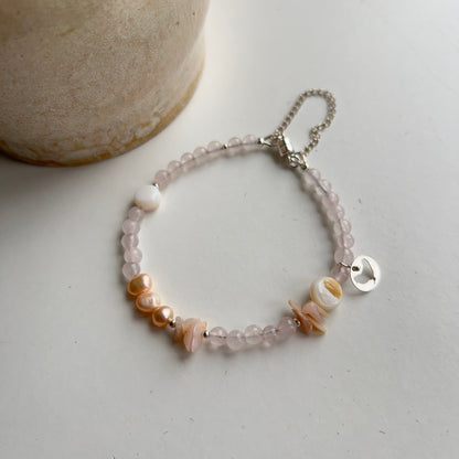 Set Armband  &amp; oorbellen Fresh Roses, roze parel, rozekwarts