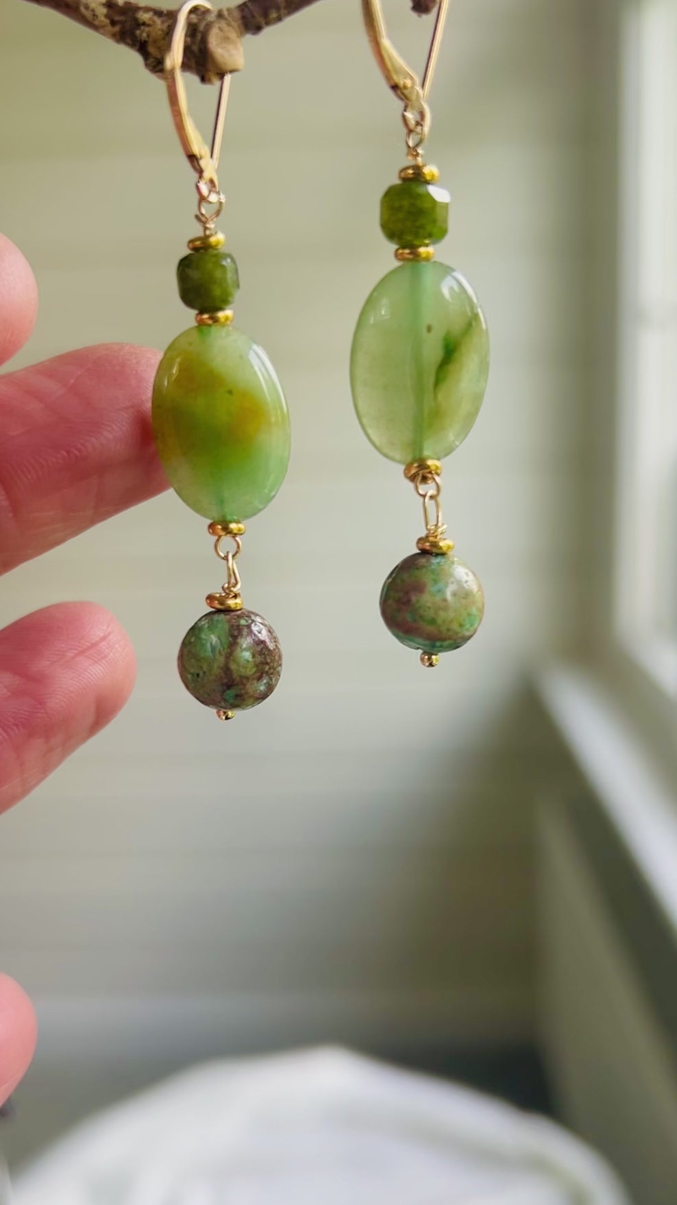 Oorbellen Green Touch, groene agaat, toermalijn