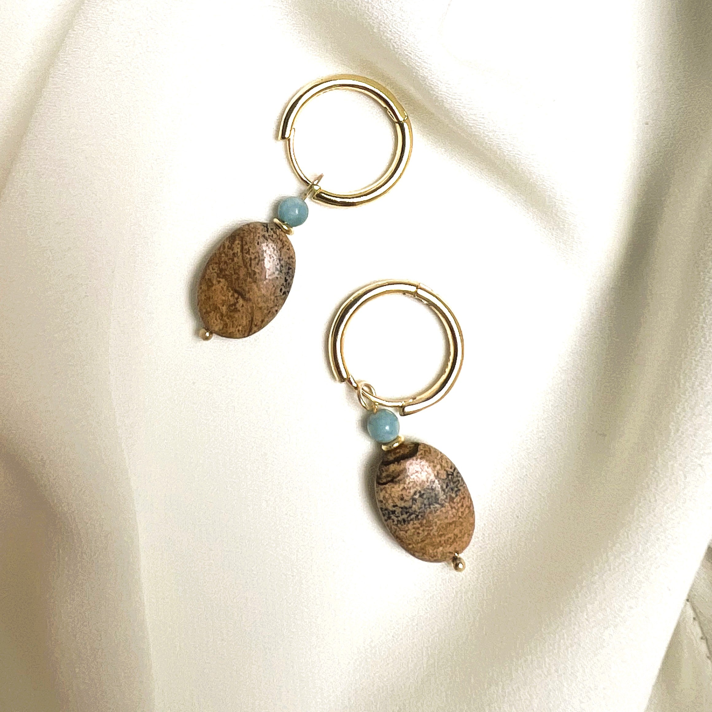 Oorbellen Sahara Sand, jaspis, blauwe chalcedoon