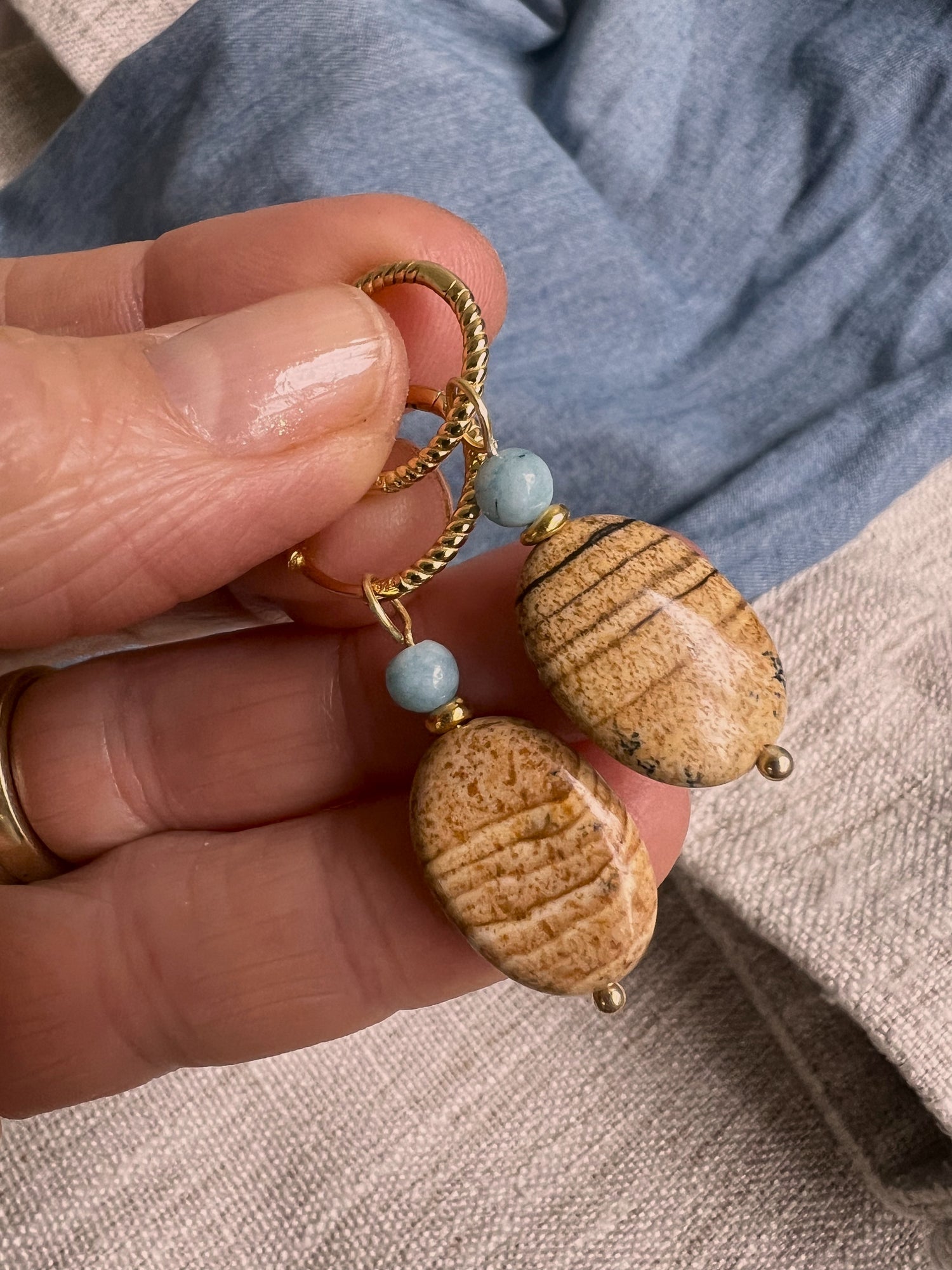 Oorbellen Sahara Sand, jaspis, blauwe chalcedoon