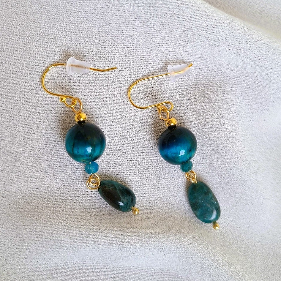 Oorbellen Sea Flowers, tijgeroog, apatiet