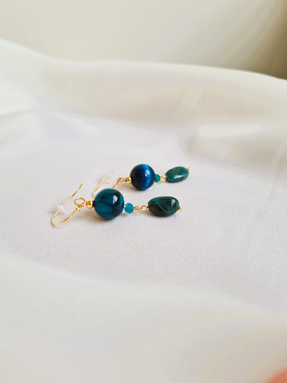 Oorbellen Sea Flowers, tijgeroog, apatiet