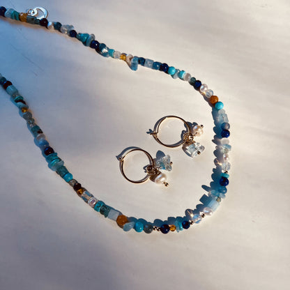 Set oorbellen &amp; ketting In Blue, aquamarijn, parel