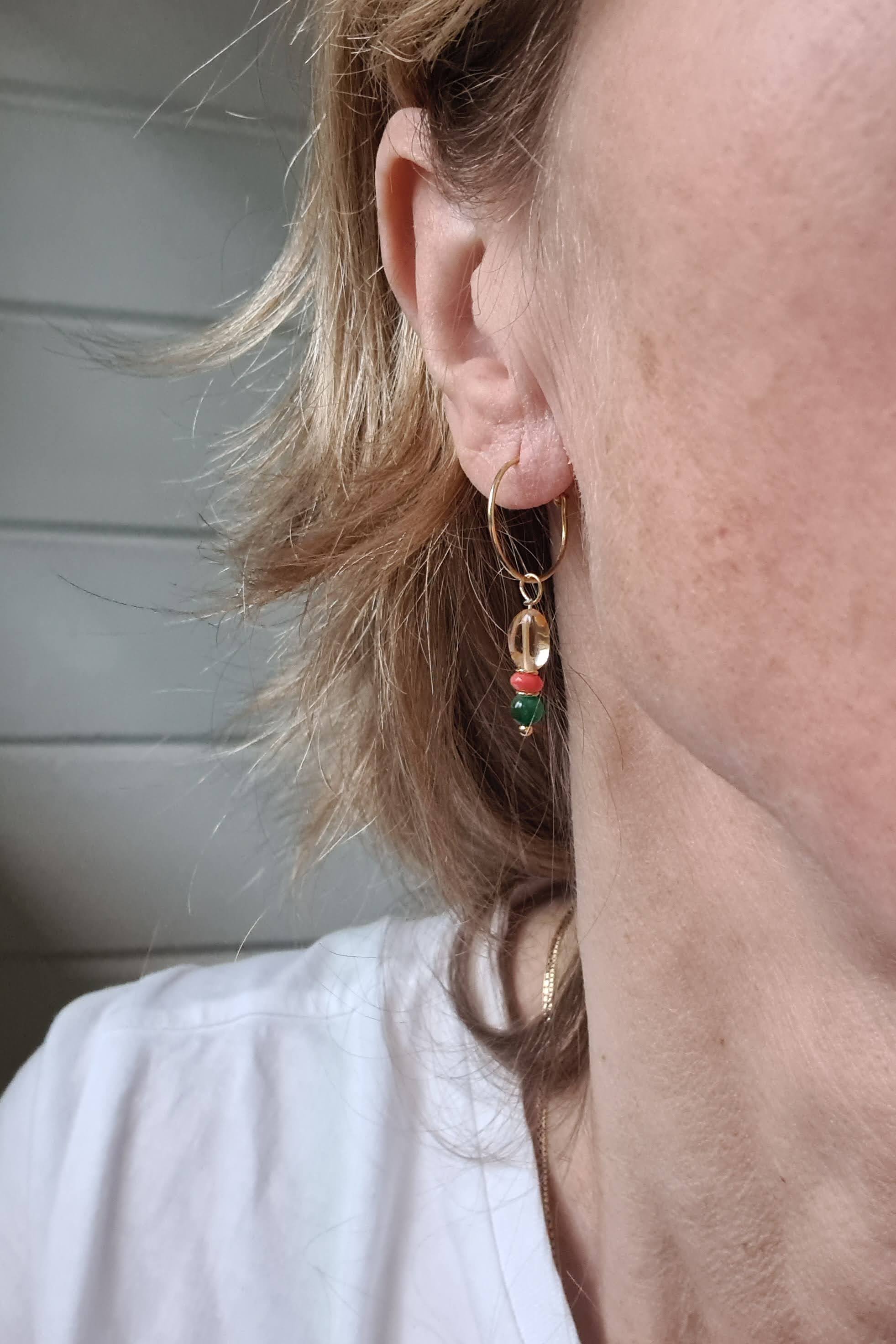 Oorbellen Soft Light, citrien, malachiet, koraal