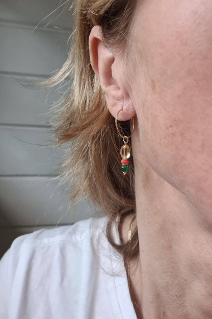 Oorbellen Soft Light, citrien, malachiet, koraal