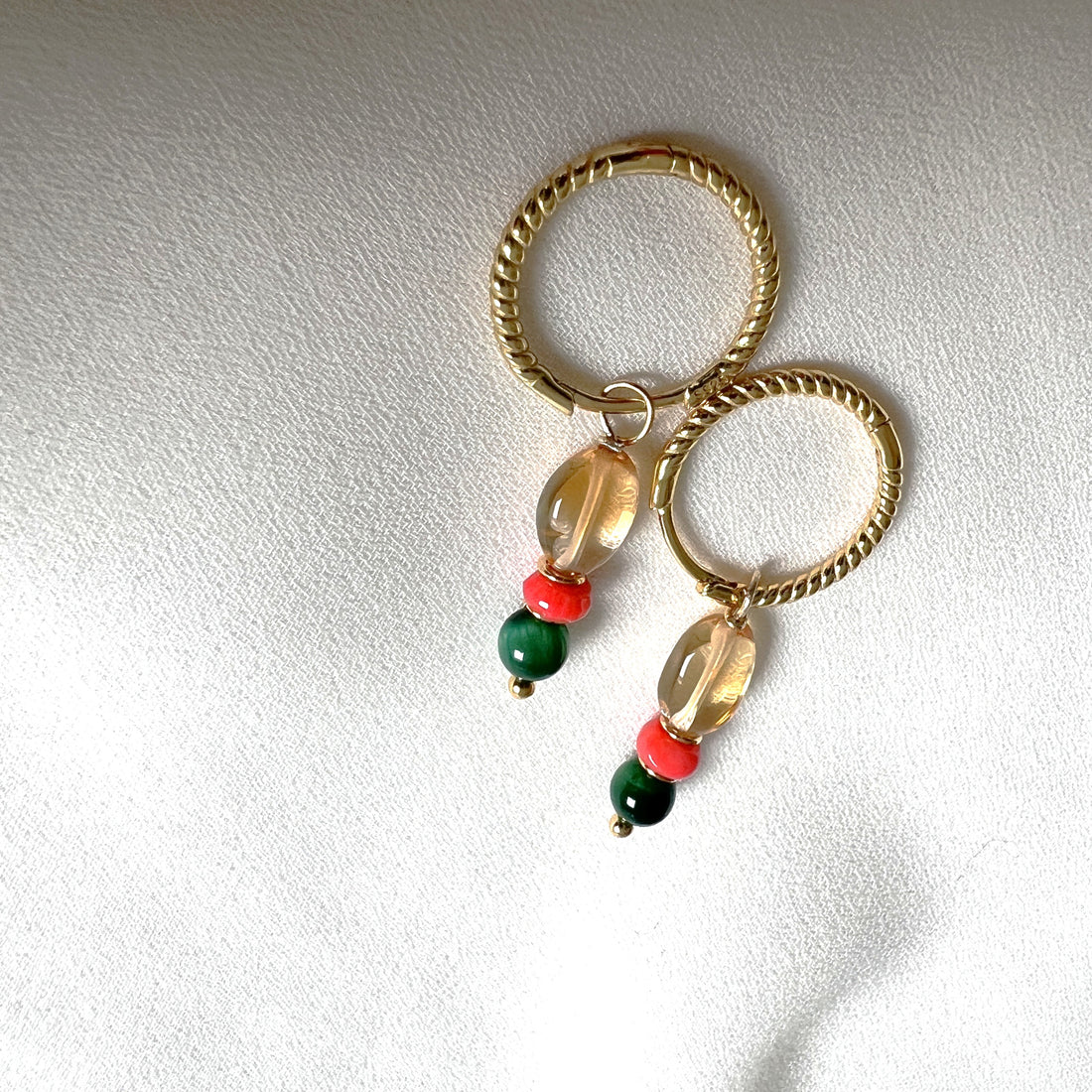 Oorbellen Soft Light, citrien, malachiet, koraal