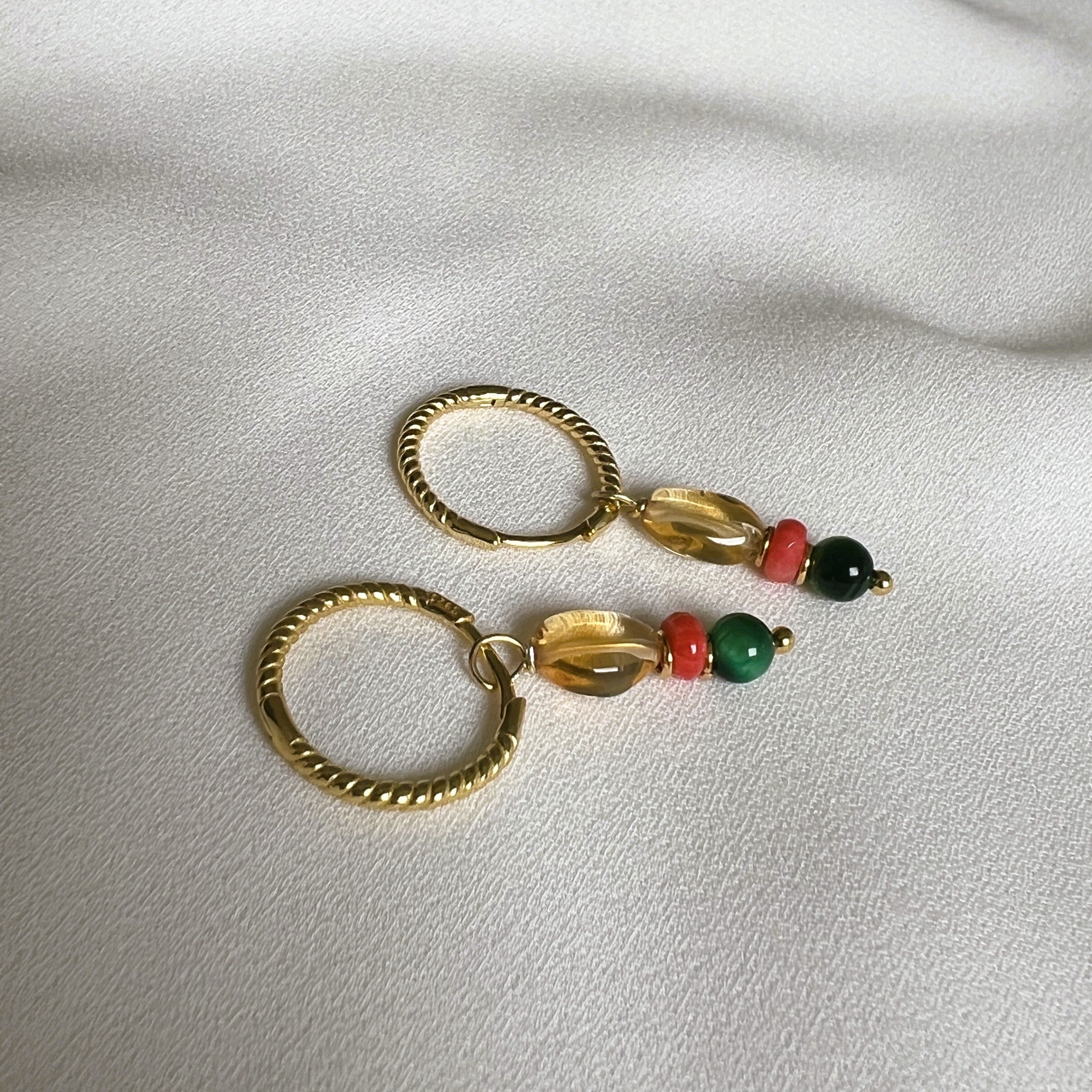 Oorbellen Soft Light, citrien, malachiet, koraal