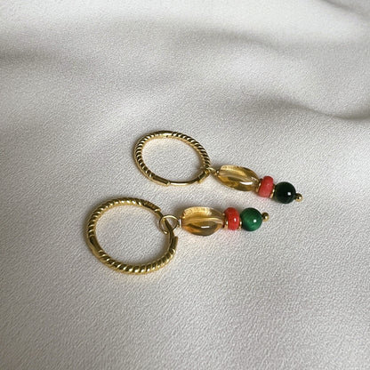 Oorbellen Soft Light, citrien, malachiet, koraal