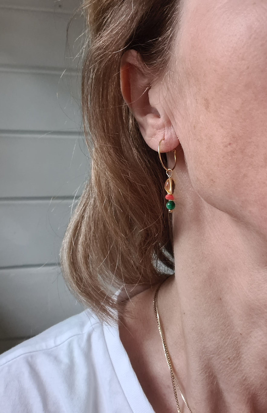 Oorbellen Soft Light, citrien, malachiet, koraal