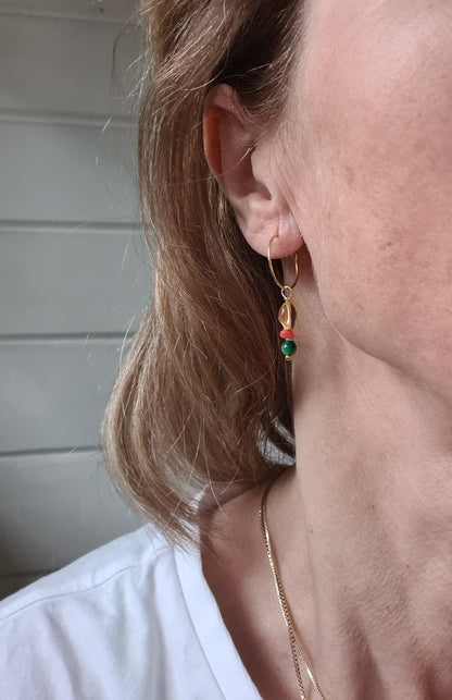 Oorbellen Soft Light, citrien, malachiet, koraal