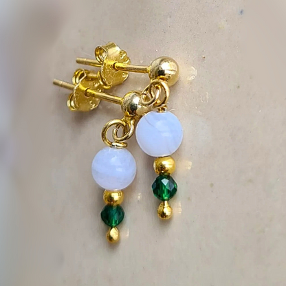 Oorbellen Summertime, blue lace agaat / chalcedoon, spinel