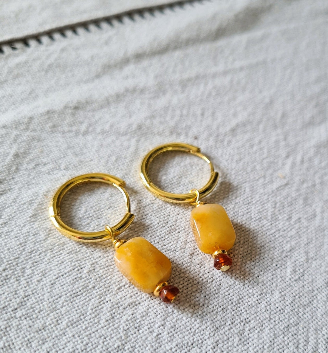 Gele Oorbellen Sunflower, gele calciet, carneool