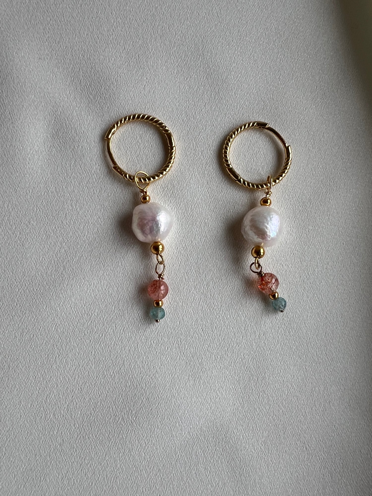 Set oorbellen &amp; ketting Sunshine, zonnesteen, parel