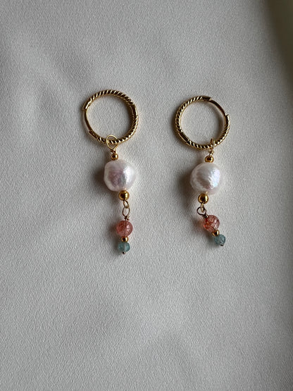 Set oorbellen &amp; ketting Sunshine, zonnesteen, parel