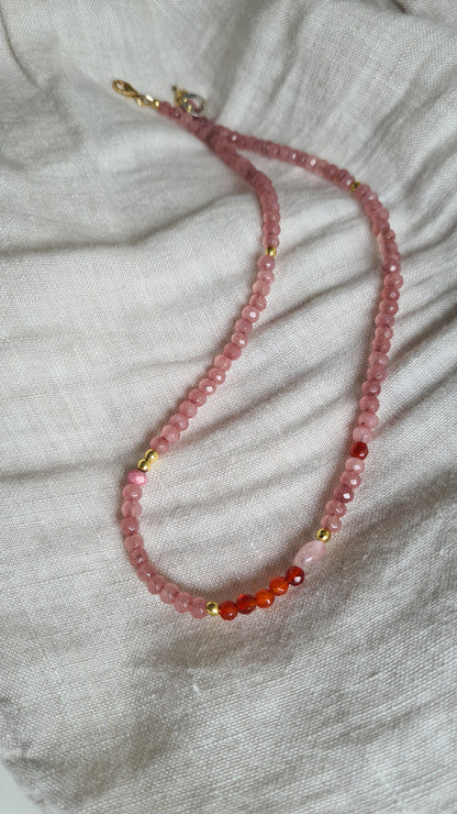 Ketting Sweet Dreams, agaat, carneool, aardbeienkwarts