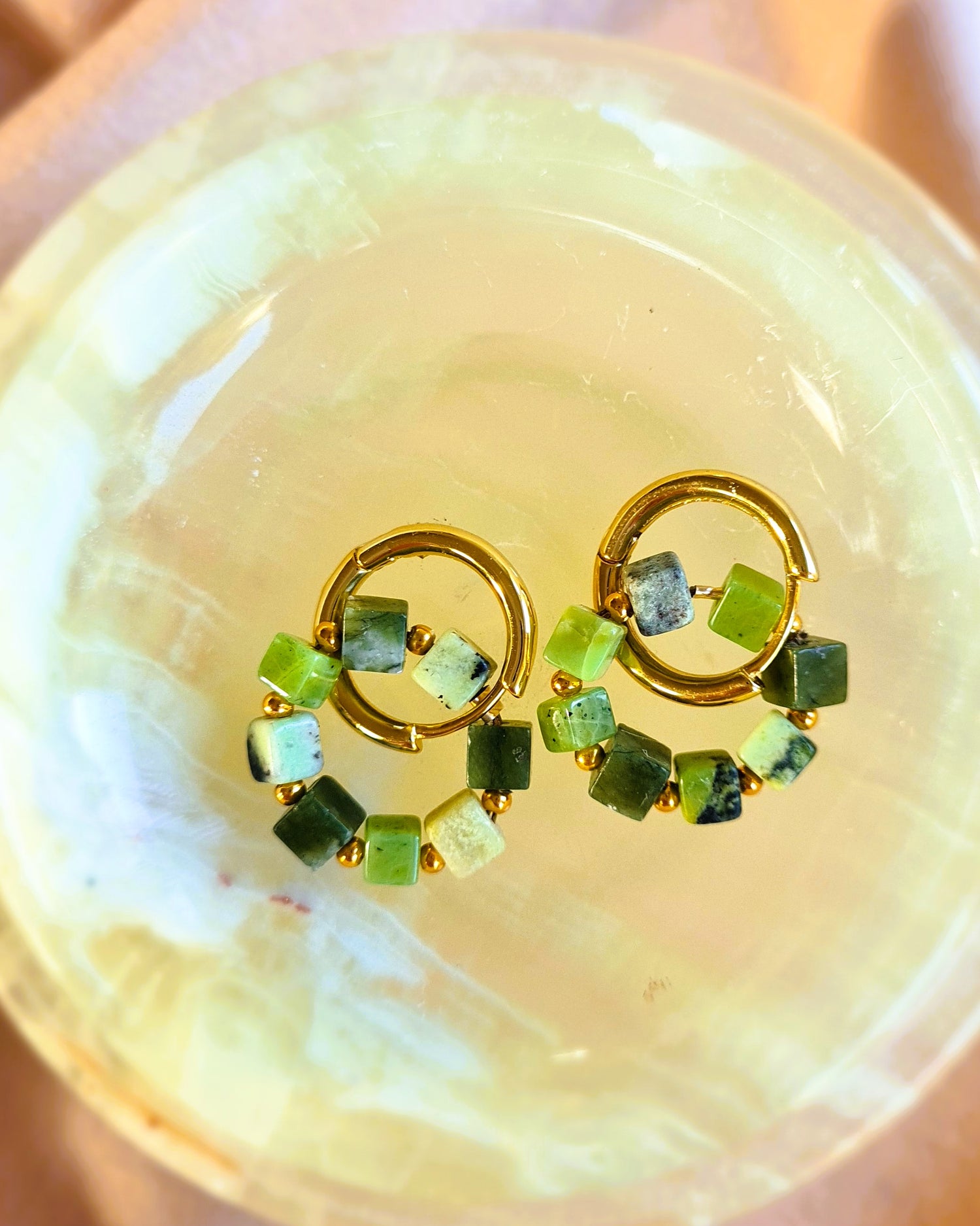 Oorbellen Today, groene jade