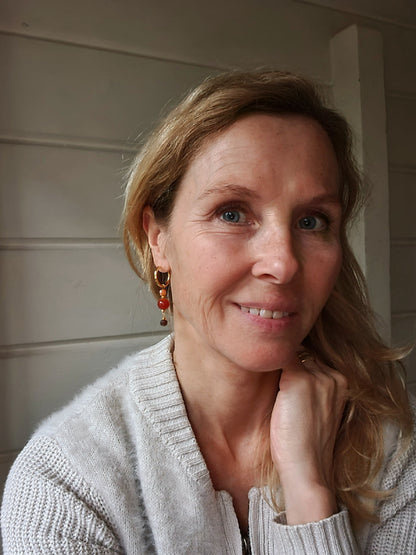 Oorbellen Warm Fire, oranje carneool, bruine toermalijn