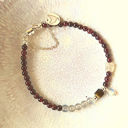 Ketting Flows, granaat, obsidiaan en labradoriet