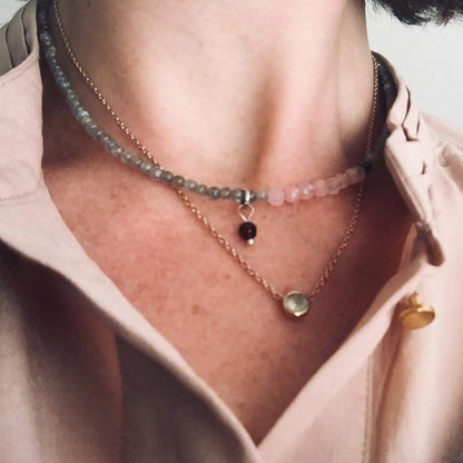 Set oorknopjes &amp; ketting Soft Velvet, labradoriet en granaat