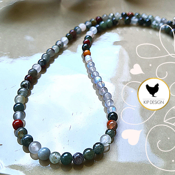 Ketting Misty, heliotroop, labradoriet, parel