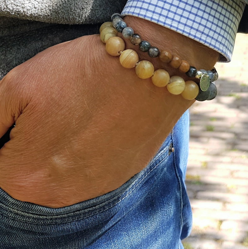 Unisex armband Hidden Spider, spinnenweb agaat, jaspis