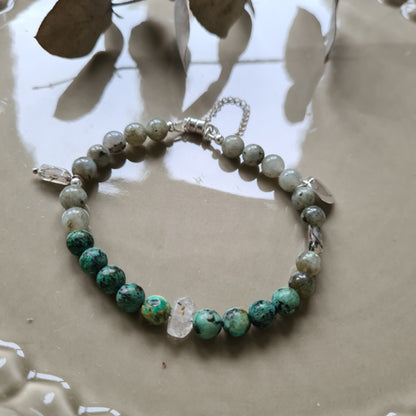 Armband Forbidden grass, afrikaans turquoise en labradoriet