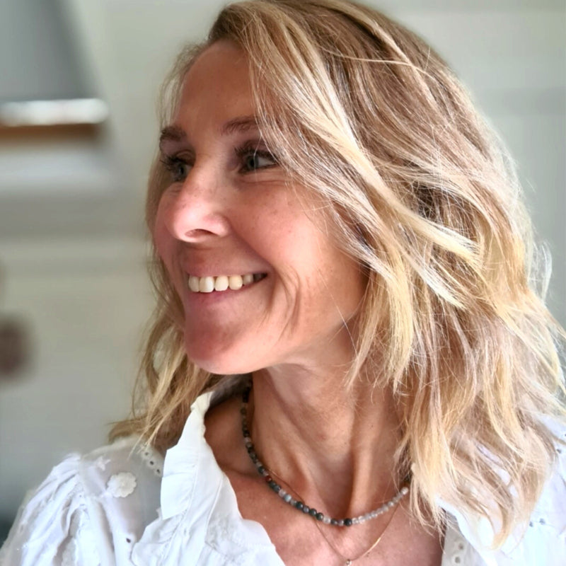 Ketting Misty, heliotroop, labradoriet, parel