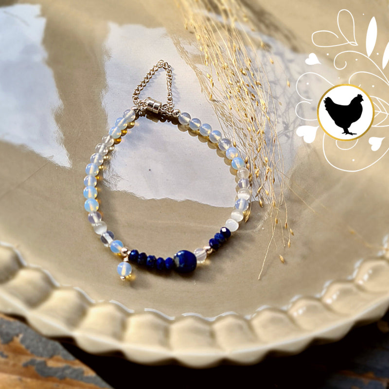 Armband Little Moon, maansteen, lapis lazuli