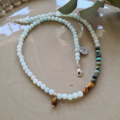 Ketting Harmony, amazoniet, tijgeroog