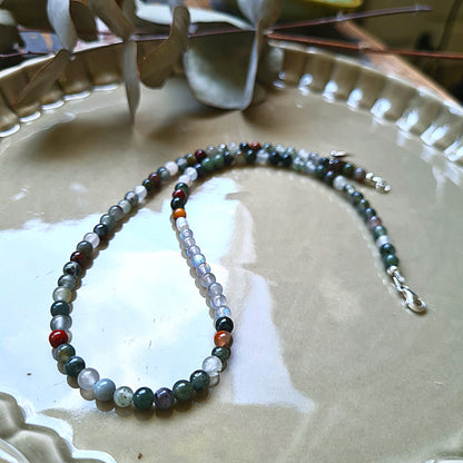 Ketting Misty, heliotroop, labradoriet, parel