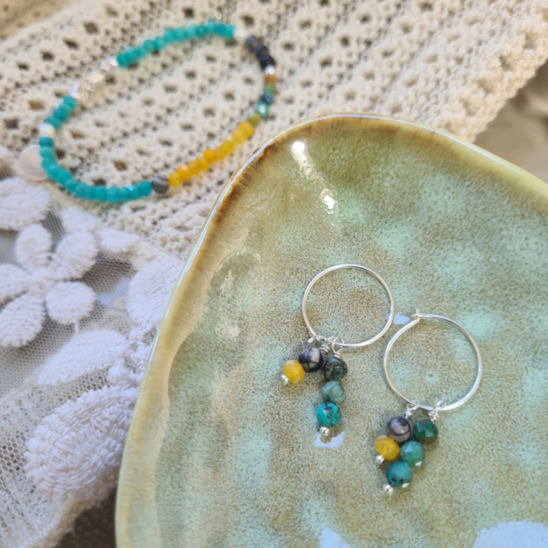 1 Oorring Ocean Sisters, chrysocolla, agaat