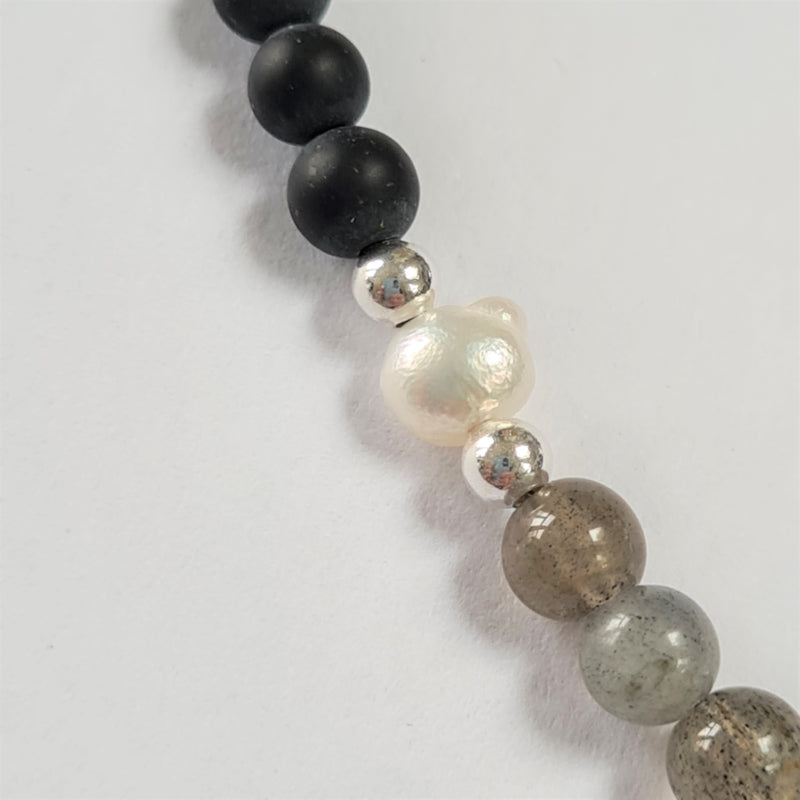 Ketting Fancy, onyx, parel en labradoriet