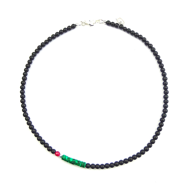 Set Kettingen  Farrah, zwarte onyx, roze agaat, groene malachiet